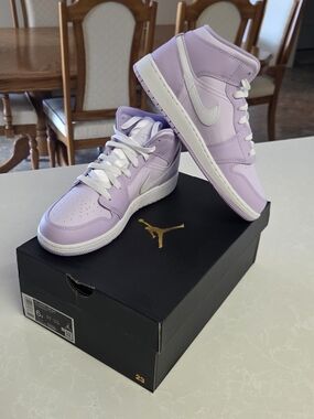 Nike Air Jordan 1 Mid "Barely Grape" Purple & White Sneakers, Brand New Unworn